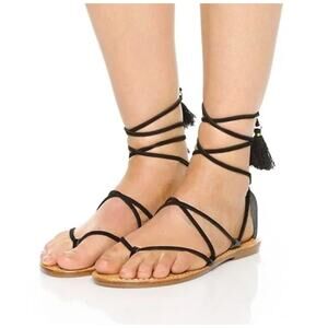 Soludos Sandals Womens 8 Black Tassel‎ Lace Up Gladiator Open Toe Shoes